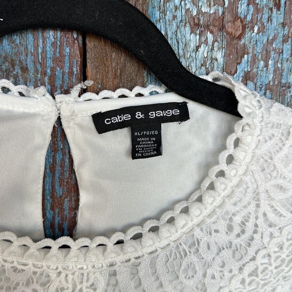 Cable & Gauge Boho Blouse Preppy Festival White Lace Overlay Size XL - Picture 4 of 6